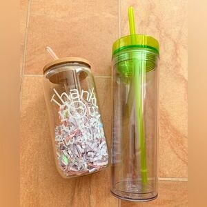 Strata Clear Reusable Plastic & Glass Graphic Drink Tumblers- Lids & Straws
